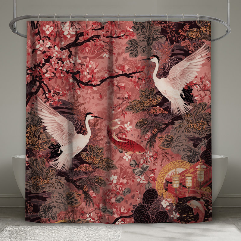 Rideaux de douche Cherry Blossom Cranes, L 70 po x H 72 po