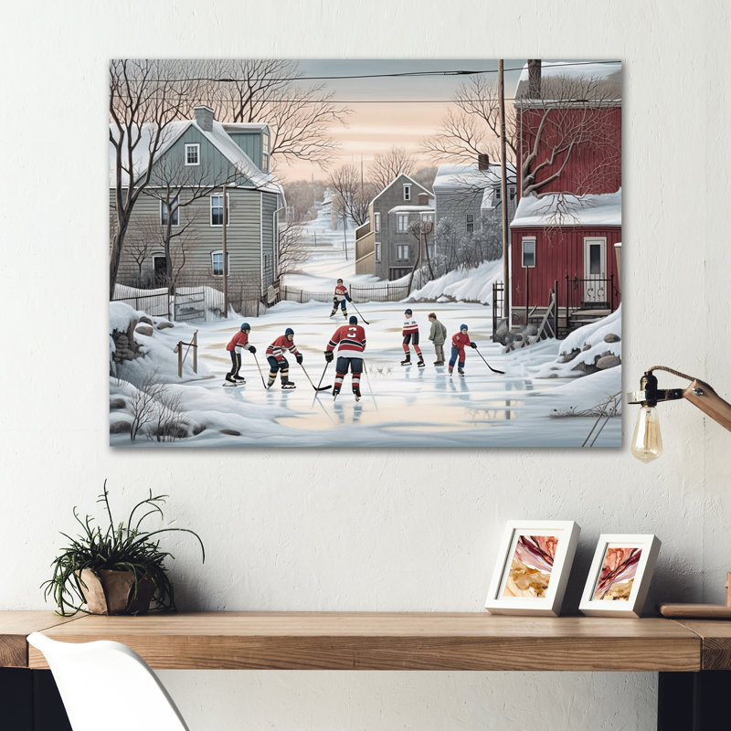Jeu de hockey pour enfant - petite ville - décoration murale en métal, H 24 po x l 32 po x P 1 po