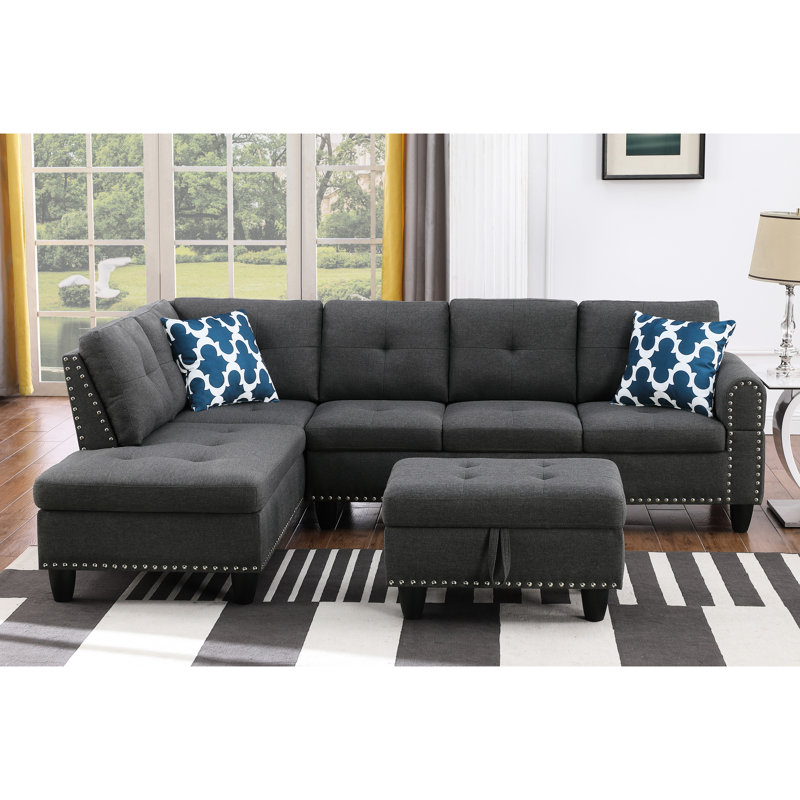 Faux Leather Sectional, 33.98" H x 72.06" W x 99.38" D