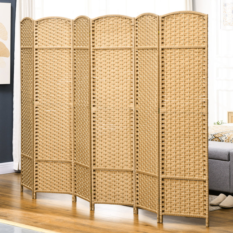 6 panneaux d'intimité à sangles pliantes 6 panneaux, 5,6 pi de hauteur. Bois naturel, tissé à la main pour la chambre à coucher et le bureau à domicile.