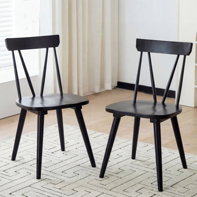 Brendi 17" Wide Scandinavian Mid-Century Modern Minimalist Solid Wood Spindle Back Dining Chairs