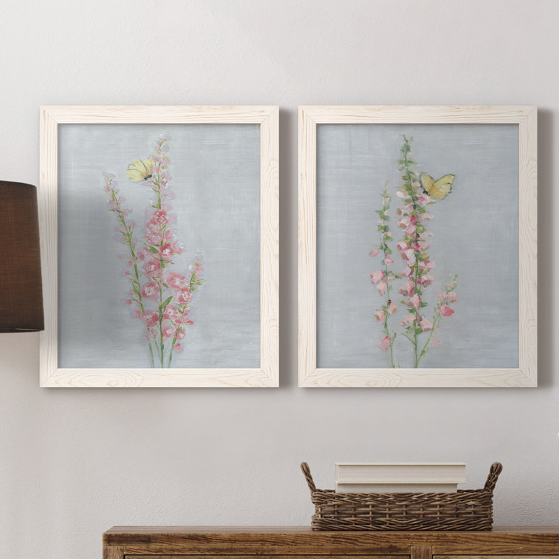 Foxglove Garden I - ensemble de 2 reproductions, H 20 po x l 17 po x P 1 po, Toile blanche encadrée, Pas de tapis