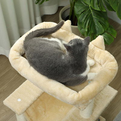 Tour à chat à plusieurs niveaux avec poteau à griffer, beige
