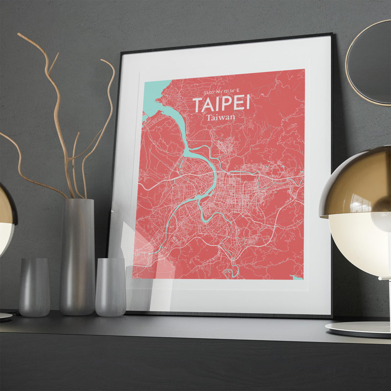Taipei City Map In Maritime - No Frame Print, 20cm H x 16cm W x 0.05cm D