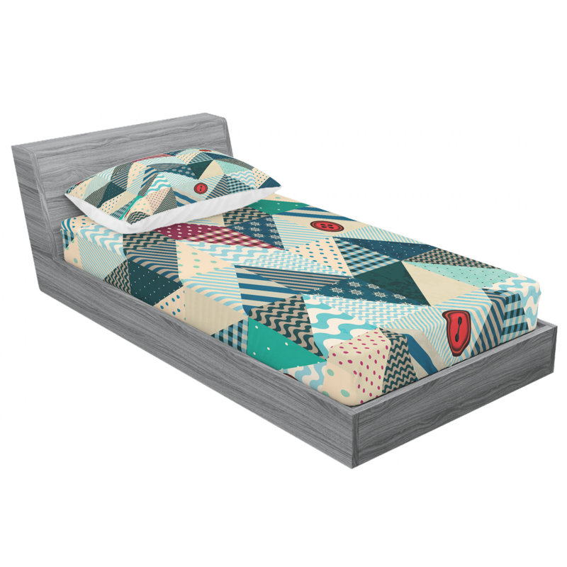 Microfiber Patchwork Sheet Set, Twin Sheet Set with Fitted Sheet