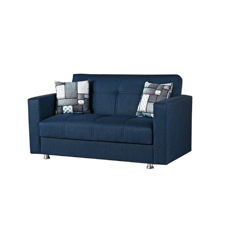 Rousselle 63" Chenille Square Arm Sofa Bed, Blue