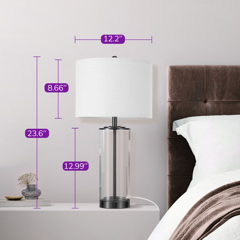 Dimmable Glass Table Lamp Set with DIY Fillable Base, Bulbs, Touch Control and USB Ports