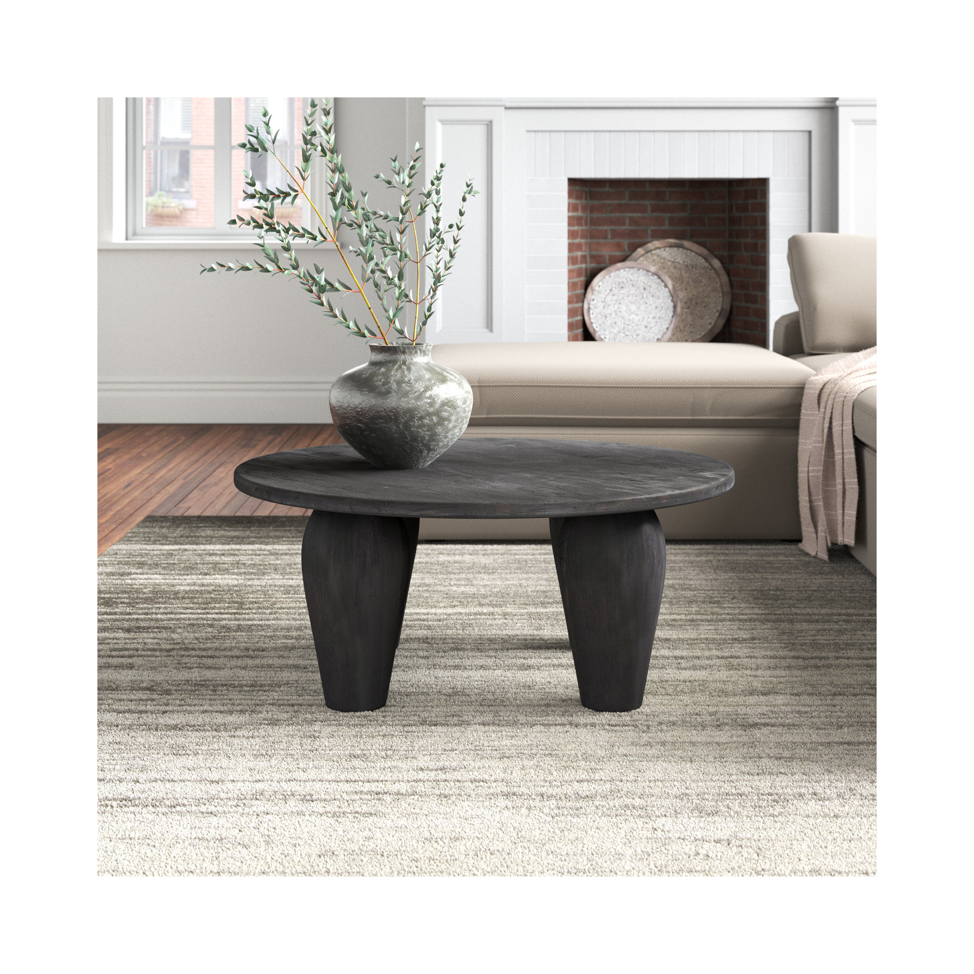 Kei Solid Wood Single Coffee Table, Black, 16" H x 38" L x 38" W