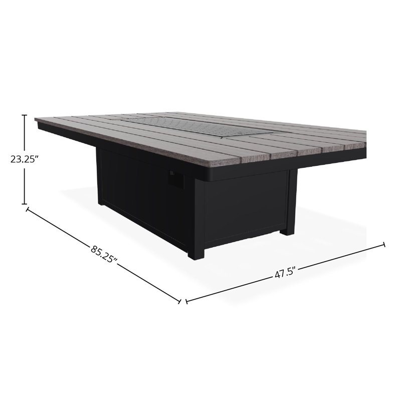 48" x 84" Rustic Fire Table with Propane Shelf, Black/Boardwalk