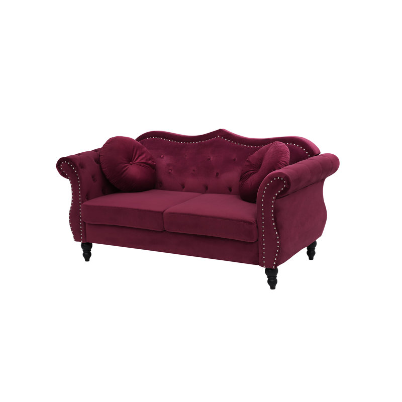2 Seater Velvet Loveseat, Red