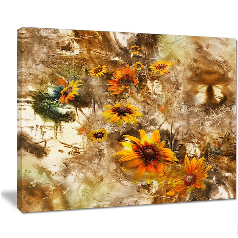 " Yellow Flowers With Brown Background ", 12" H x 20" W x 1" D