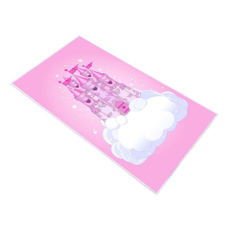 Tapis rose / blanc rectangulaire en polyamide tissé à la machine Belville, Rectangle 3 pi 3 po x 5 pi 3 po