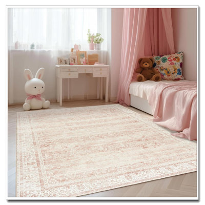 Tapis lavable antidérapant rose clair 5 x 8 po Boho