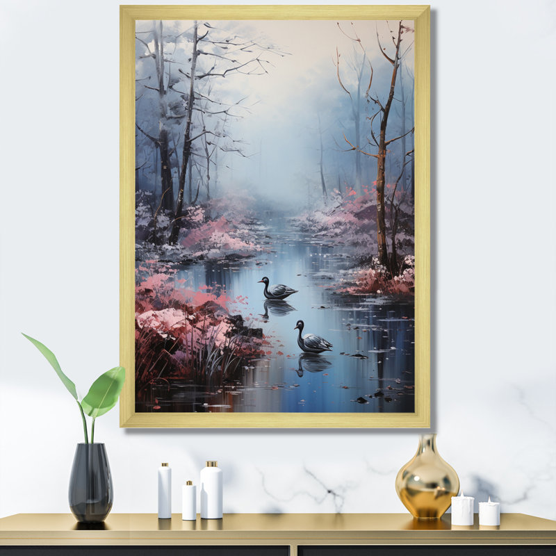 Auva, Allemagne, brume matinale, forêt, H 44 po x l 34 po x P 1,5 po, Encadrement doré