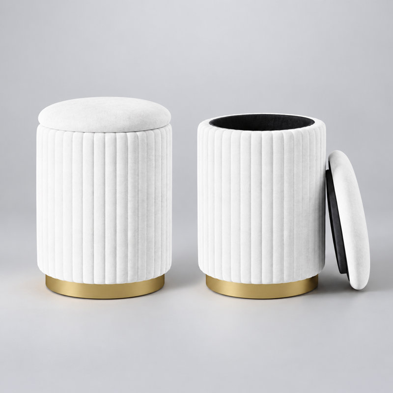Repose-pieds rond avec velours et tabouret, Blanc / Blanc