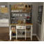 Armoire à café avec portes en MDF, tablettes et crochets à tasses - l 49 po x H 83 po x P 21 po - crème / chêne / noir-415784766