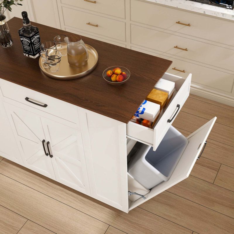 Îlot de cuisine sur roulettes avec rangement et prise de courant - Table de bar rustique mobile, plateau en bois avec tablette réglable et tiroir pour la cuisine, le salon et la salle à manger