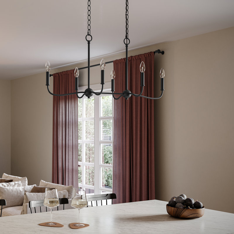 Lustre noir 6 lumières Ilia, Noir mat