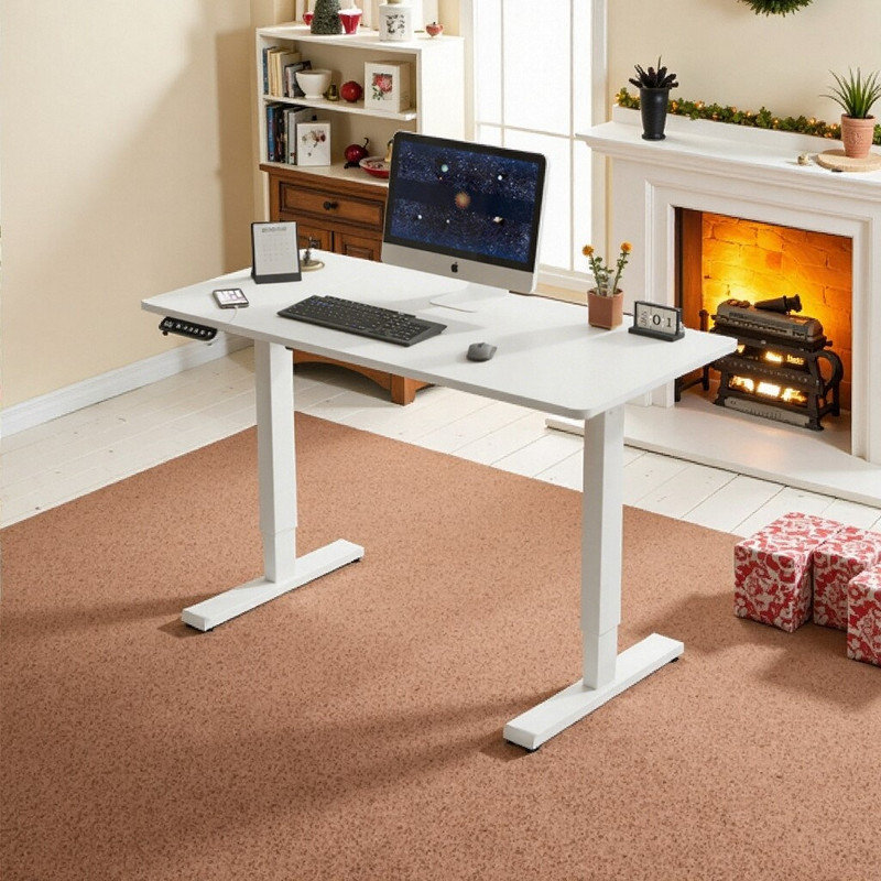 Bureau debout à hauteur ajustable électrique en acier massif 55 pouces Libro pour bureau à domicile et jeux, Blanc / blanc