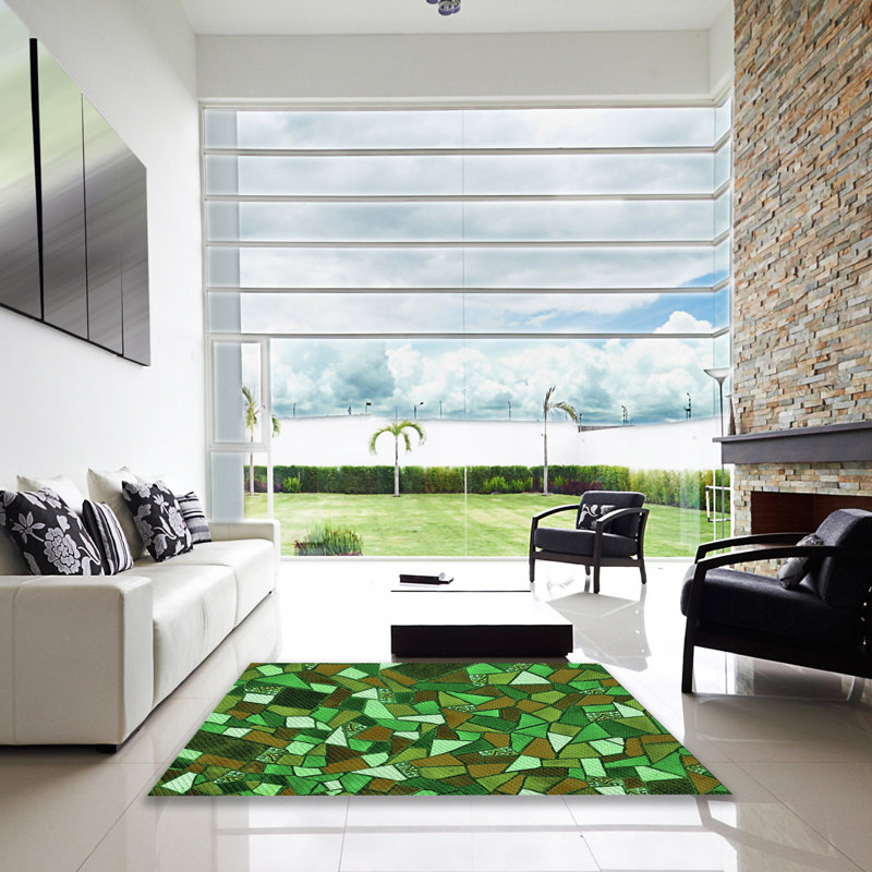 Tapis géométrique vert / brun, Carré 6 pi