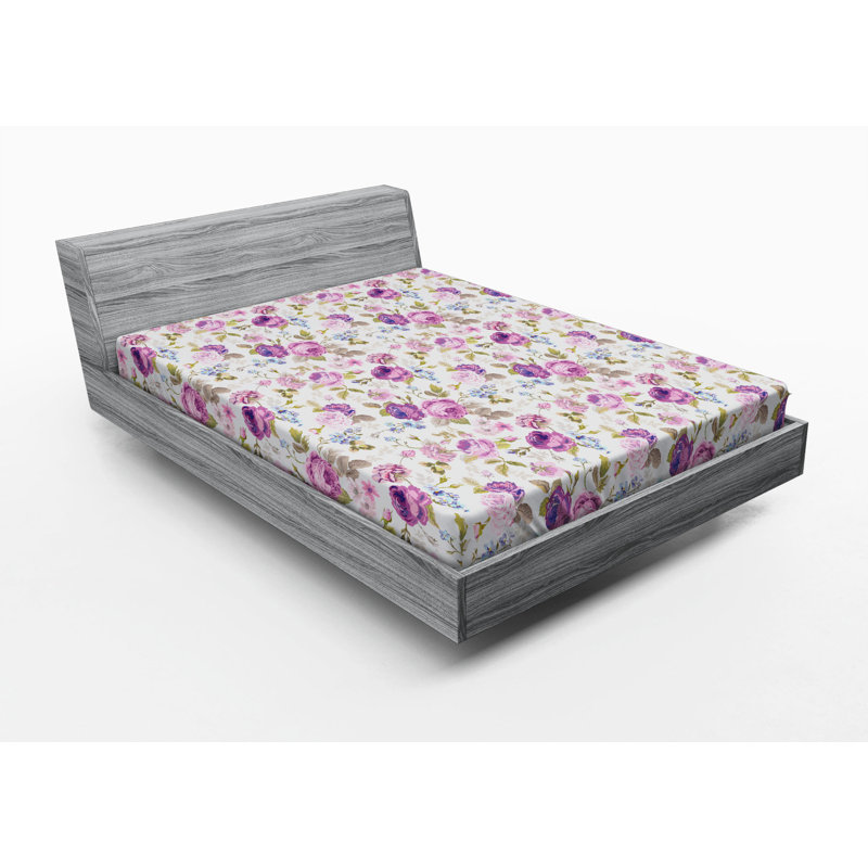 Microfiber Floral Fitted Sheet, Queen Fitted Sheet, Beige Floral