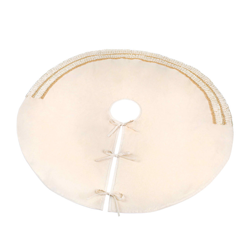 52" Off-White Cotton and Polyester Fringe Detail Tree Skirt