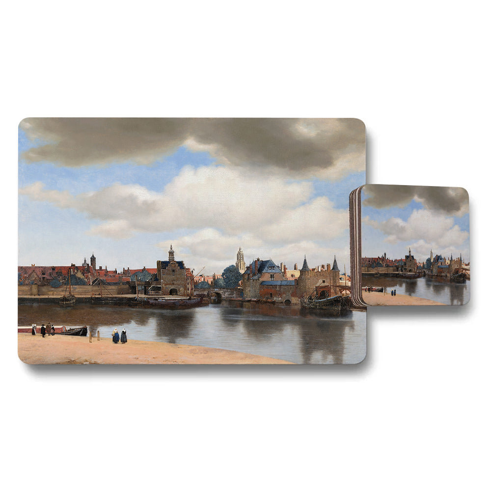 Historic City Harbor Landscape Placemat And Coaster Set
