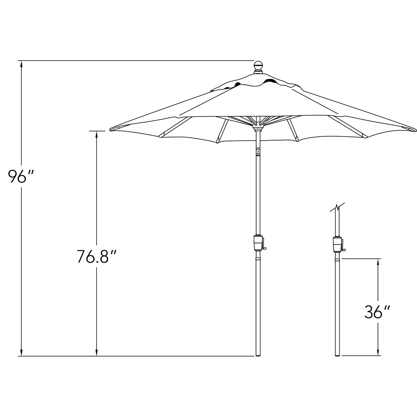 Launceston Market Umbrella, Black, Natural Sunbrella Acrylic, 96" H x 90" W x 90" D