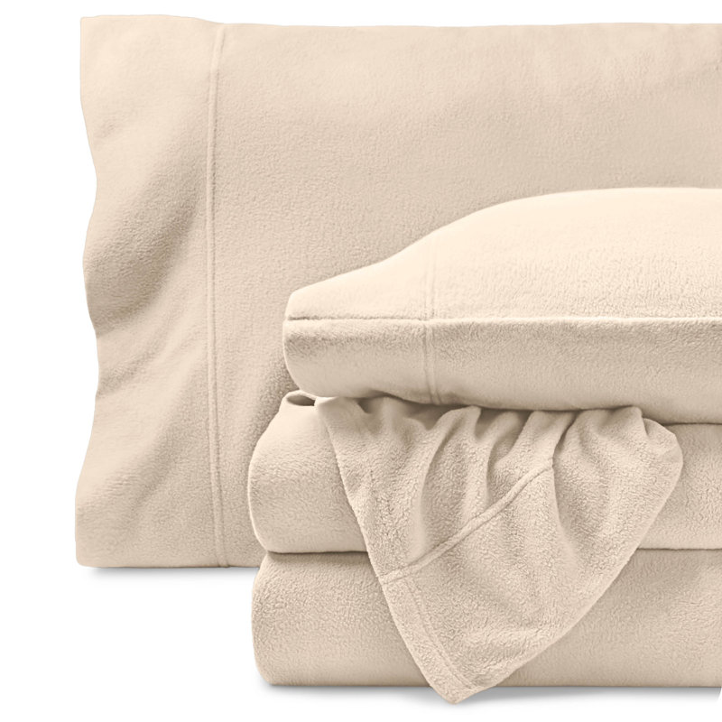 Premium Ultra Soft Polar Fleece Sheet Set, Sand, Queen With 2 Pillowcase