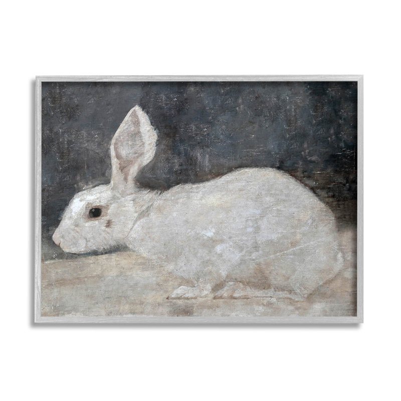 Lapin blanc, estampe numérique classique avec lettrage et doublure, H 16 po x l 20 po x P 1,5 po, Toile tendue