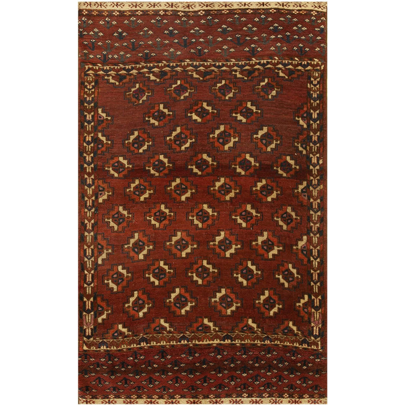 Antique Turkmen Turkmenistan Geometric Knotted Rug