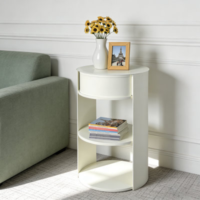 Table d'appoint ronde à 3 niveaux en métal avec armoire à porte coulissante