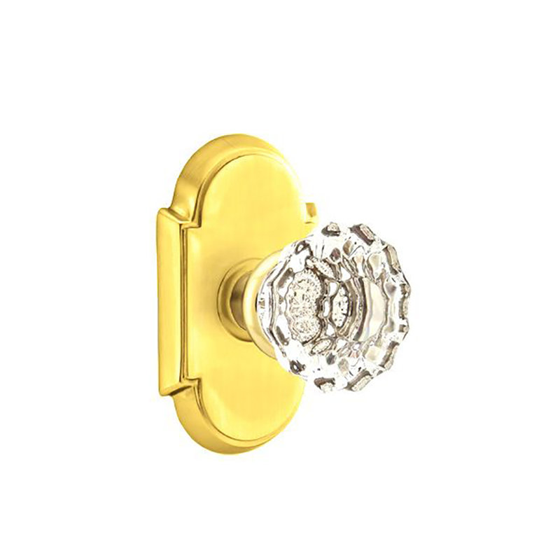 Ensemble de boutons d'intimité Emtek avec rosette n ° 8 et poignée en verre Astoria, Laiton poli