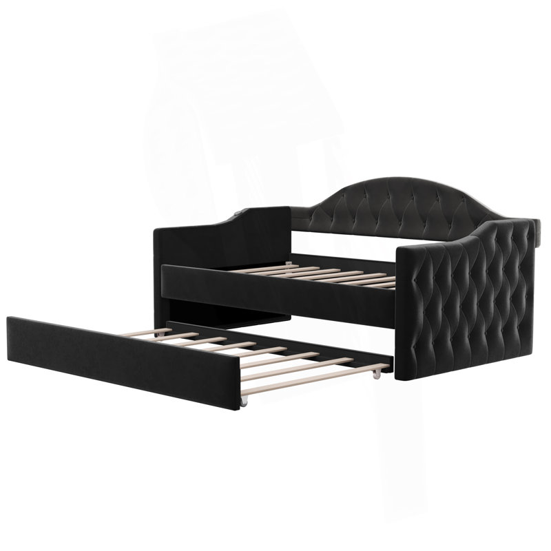 Lit de jour simple rembourré capitonné avec couchette, canapé-lit en velours avec ports USB et ports de charge de type C, aucun sommier nécessaire