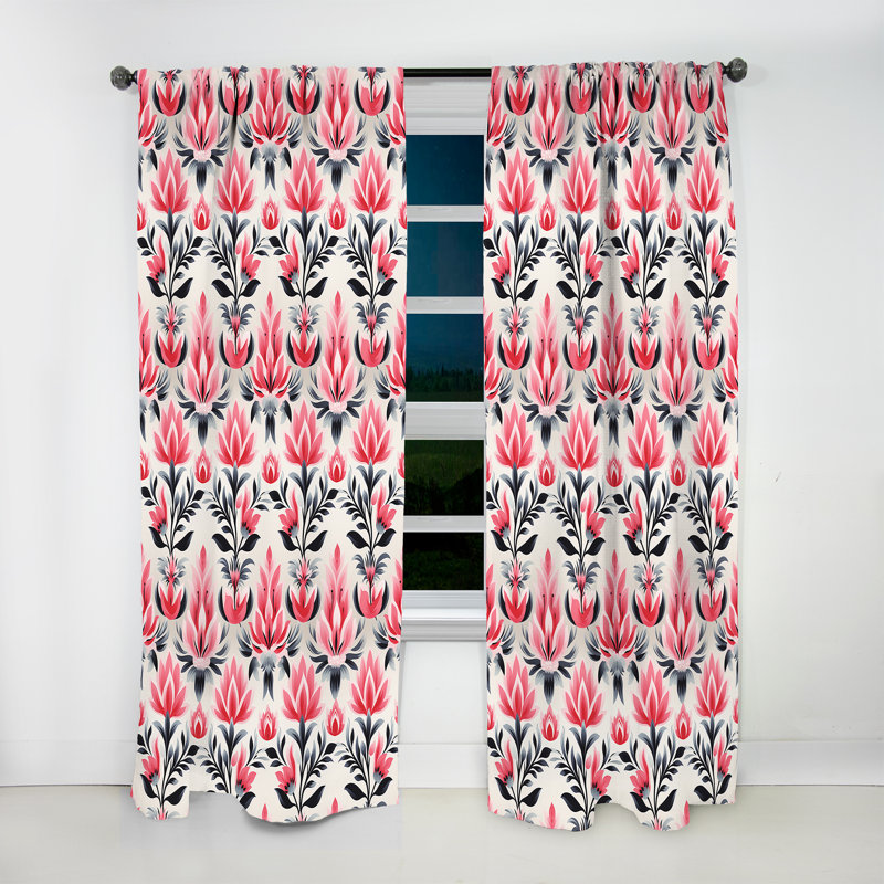 Pink And Black Ikat Facade Splendor - Vintage Curtain - Velvet Room Darkening - 1 Panel, 52" W x 63" L