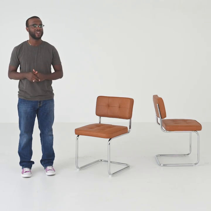 Aveon 19.3" H Mid Century Modern Tufted Leather Side Dining Chair with Steel Frame (Set of 2)