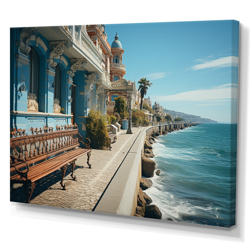 Spain Seaside Promenade II - Nautical & Beach Wall Art Prints, H 30 po x l 40 po x P 1,5 po, Toile tendue