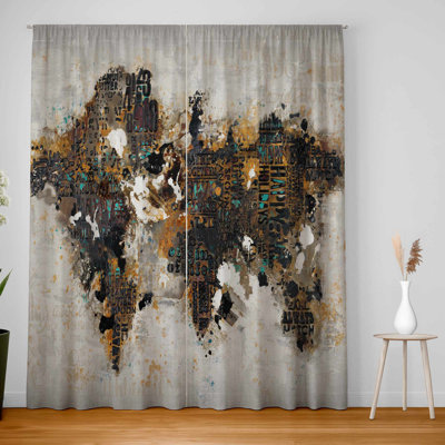 Abstract World Map Typography Blackout Curtains | Home Decor