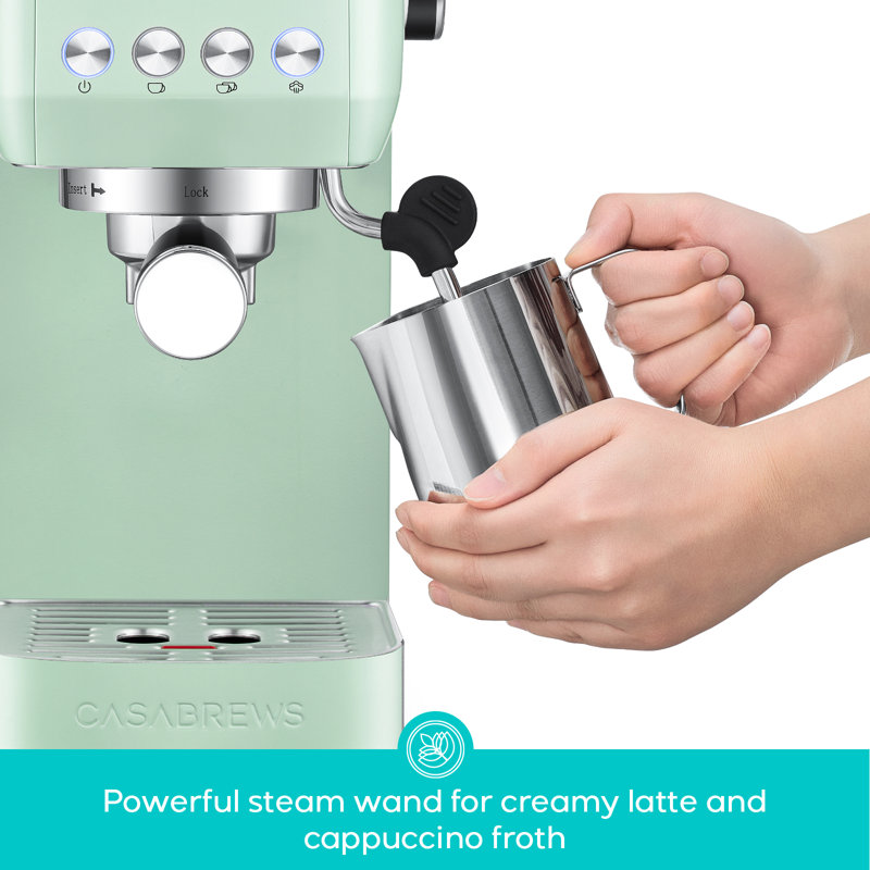 CASABREWS 3700 Essential 20 Bar Espresso Machine with Steam Wand, Compact Espresso Maker with 43.9oz Removable Water Tank for Home, Pastel Green.
