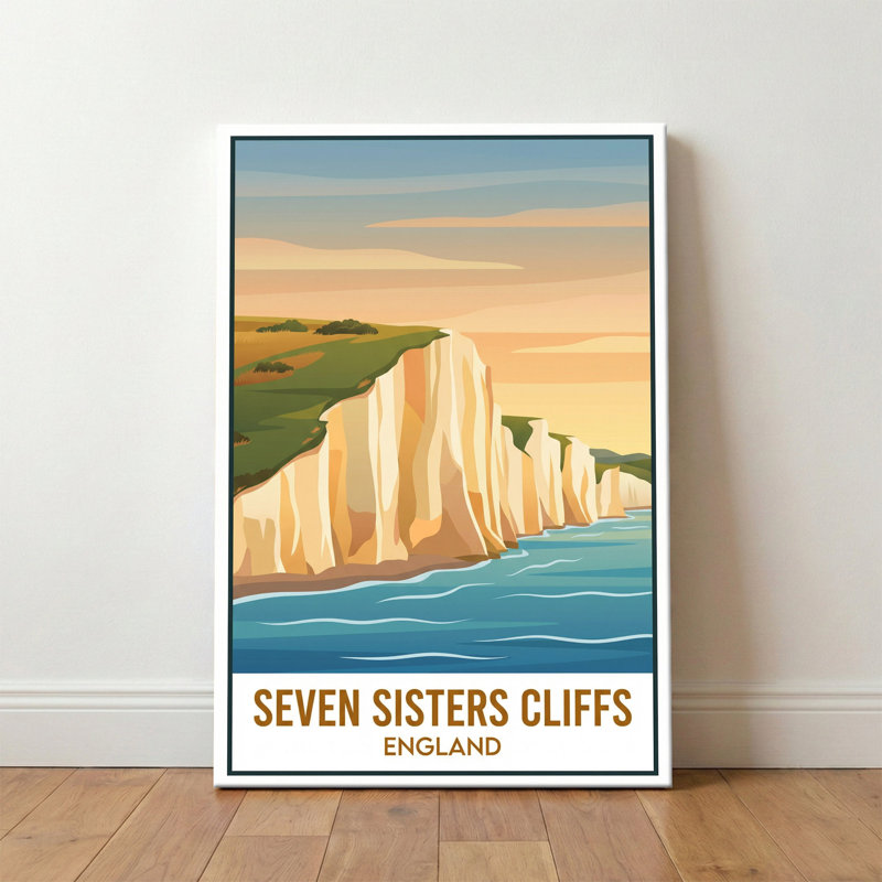 Seven Sisters Cliffs, England - Romantic Coastal Travel Poster Of The South Downs. Giclee Print On Wrapped Canvas. Wall Art, Home Decor - Natural Landmarks, England - Wrapped Canvas Print