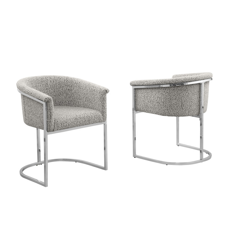 Chaises d'appoint en tissu avec base Boucle, Chrome, Gris riche