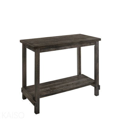 Table grise patinée à hauteur de comptoir avec tablette inférieure