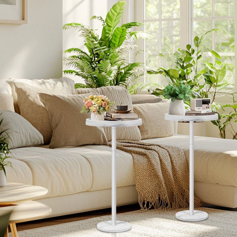 Ensemble de 2 tables d'appoint rondes avec base en marbre blanc