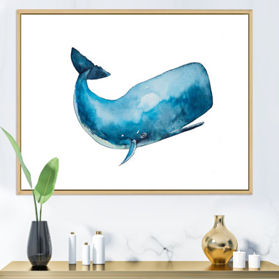Baleine bleue sur fond blanc I - Peinture sur toile
