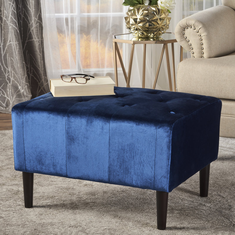 Boutonné en velours bleu marine, reposant sur des pieds en bois de bouleau fiables, tissu en velours, debout