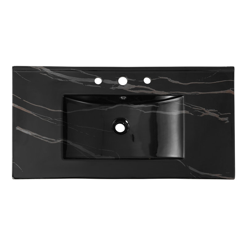 Plateau de meuble-lavabo de salle de bain simple rectangulaire en céramique lustrée à 3 trous l 36 po x P 18,25 po Ancillary