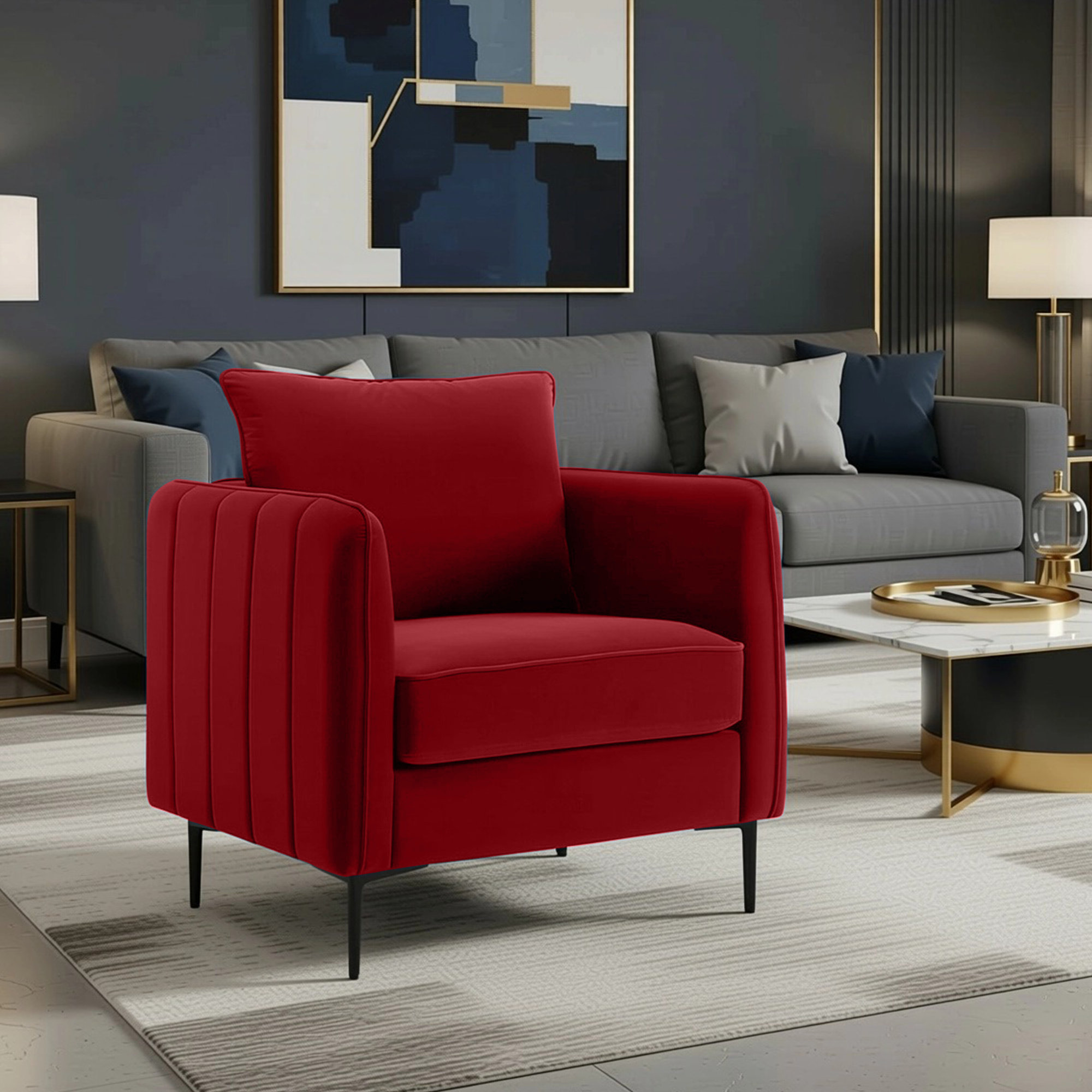 Ebern Designs Velvet Accent Chairs With Thick Cushion And Wood Frame ...
