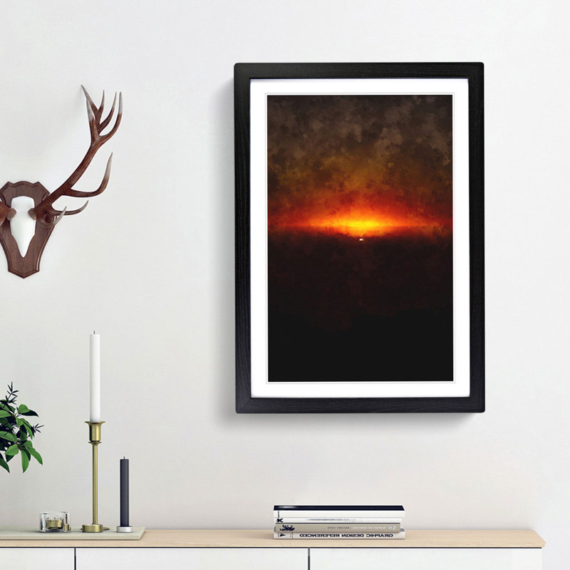 Striking Sunset Painting - Framed Print, 87cm H x 62cm W x 2cm D, Black Framed