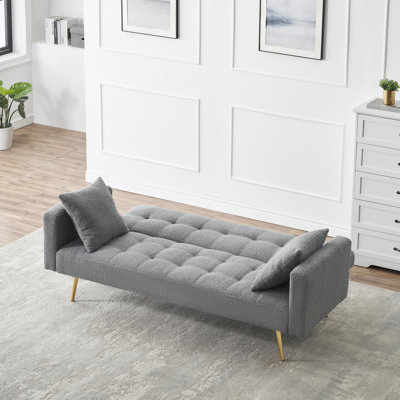 71.7 - Inch Teddy Fleece Sofa Bed, Accompanied By Two Charming Throw Pillows