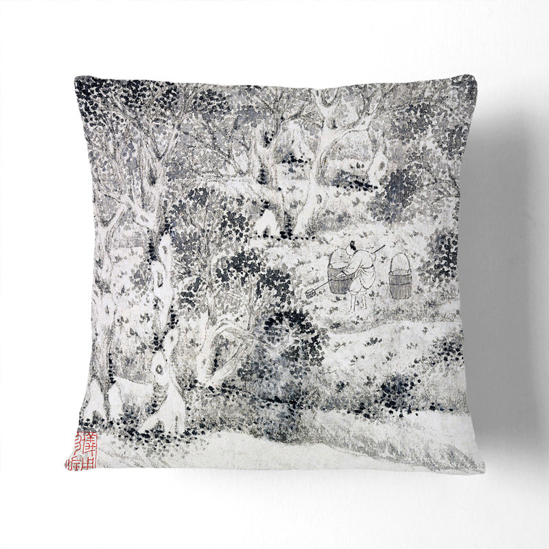 Working in the Garden by Wen Zhengming Cushion with Filling, White, 55cm H x 55cm W x 20cm D